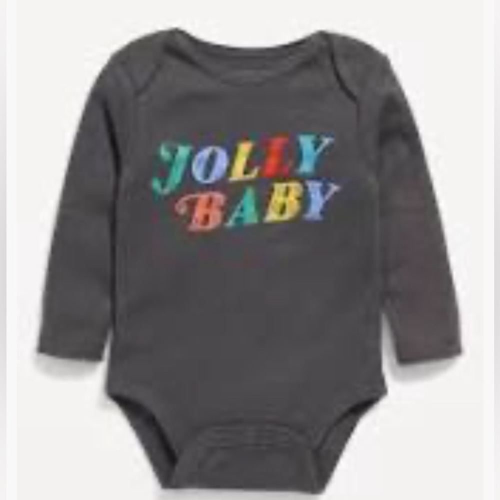 NEW-Old Navy Unisex LS Graphic Bodysuit for Baby. 0-3 mos. Color:Jolly Baby